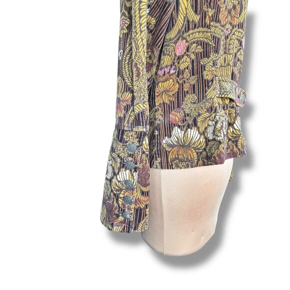 Vintage Faux Fur Trimmed Corduroy Floral Jacket Brown Boho Cropped Penny Lane - Picture 5 of 13